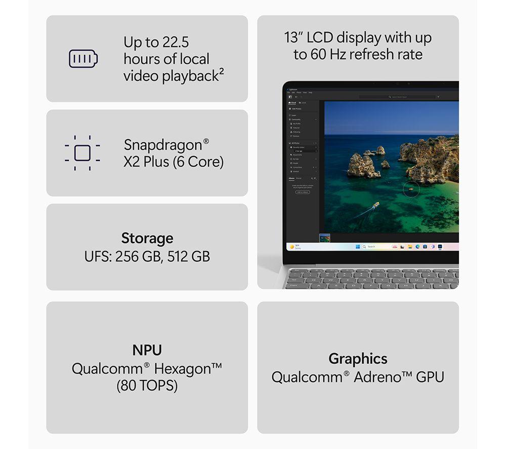 MICROSOFT Surface Pro 13" Laptop, Copilot+ PC - Snapdragon X2 Plus, 512 GB UFS, Platinum image number 9 of 19