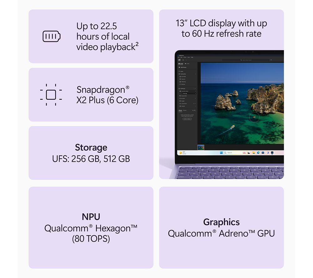MICROSOFT Surface Pro 13" Laptop, Copilot+ PC - Snapdragon X2 Plus, 512 GB UFS, Violet image number 9 of 19