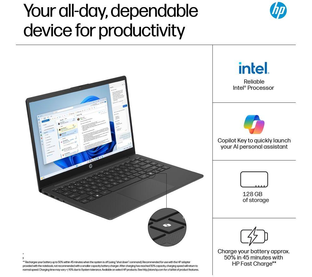 HP 14-ep2501sa 14" Laptop - Intel&reg; N150, 128 GB UFS, Jet Black image number 9 of 11