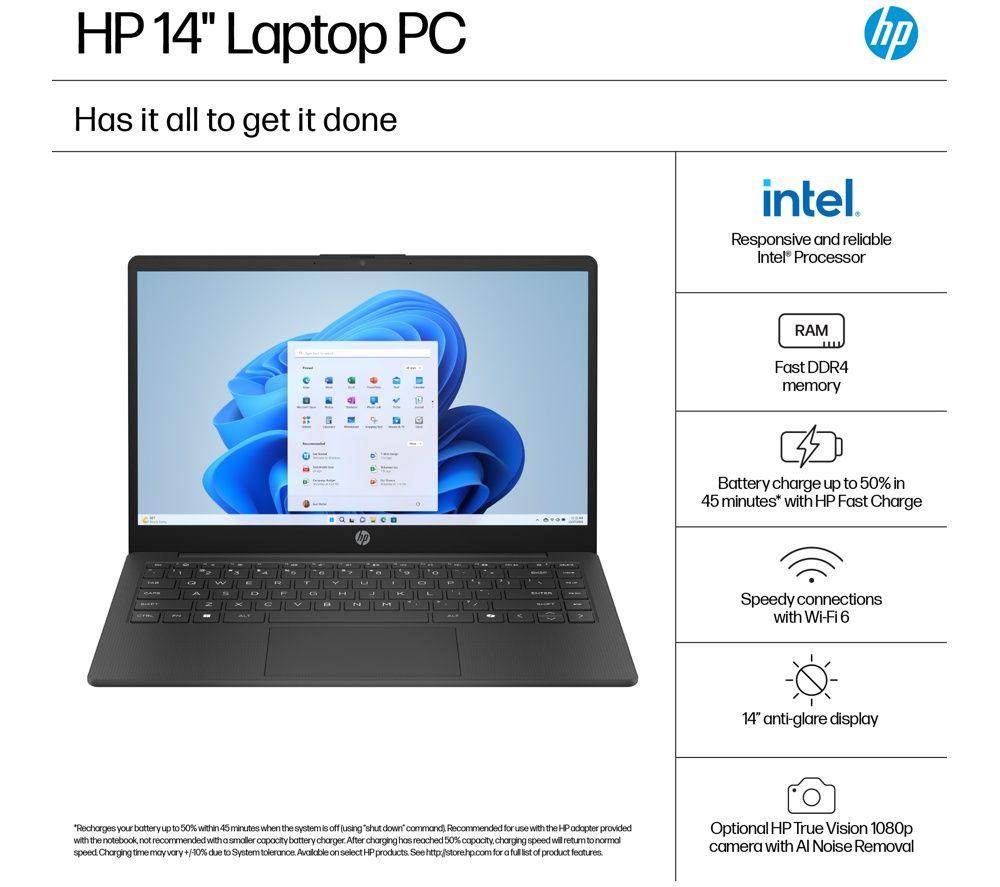 HP 14-ep2501sa 14" Laptop - Intel&reg; N150, 128 GB UFS, Jet Black image number 10 of 11