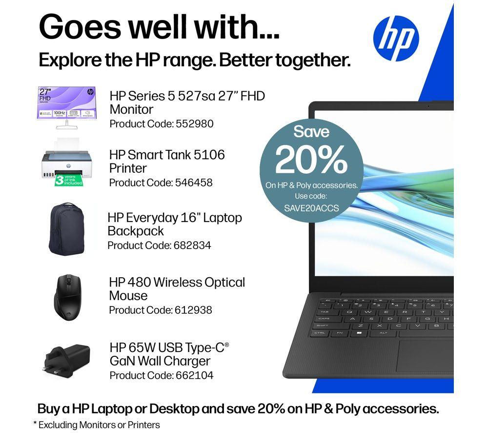 HP 14-ep2501sa 14" Laptop - Intel&reg; N150, 128 GB UFS, Jet Black image number 11 of 11