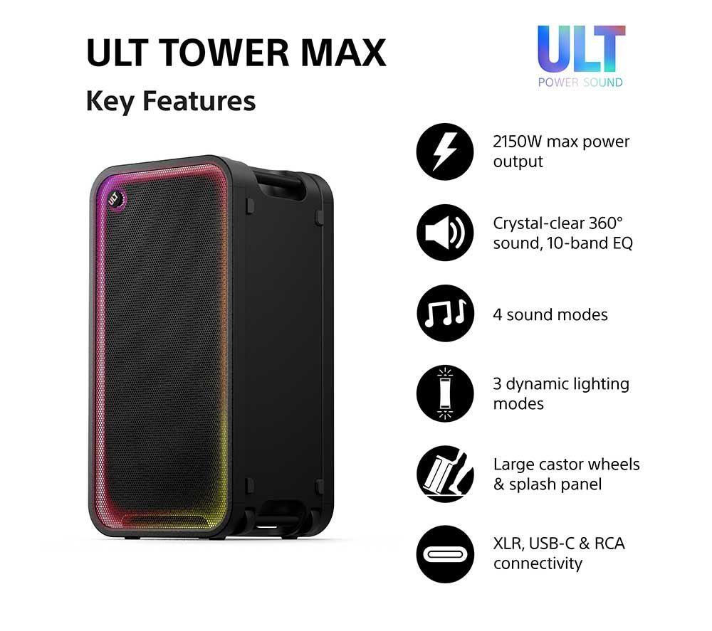 SONY ULT Tower Max Wireless Megasound Party Speaker - Black image number 2 of 20