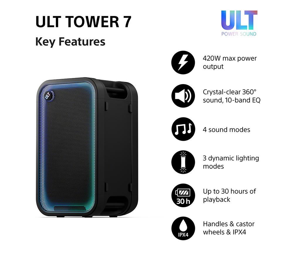 SONY ULT Tower 7 Wireless Multi-room Megasound Party Speaker - Black image number 2 of 22