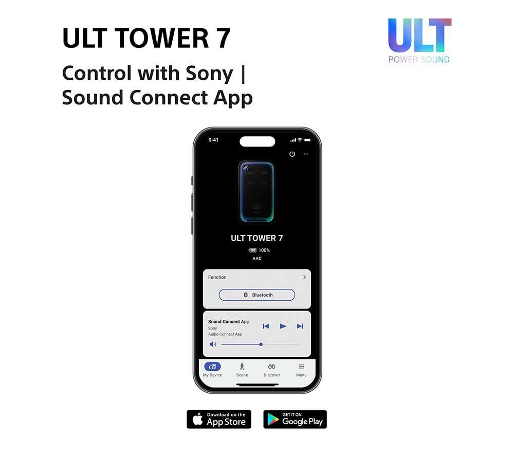 SONY ULT Tower 7 Wireless Multi-room Megasound Party Speaker - Black image number 12 of 22
