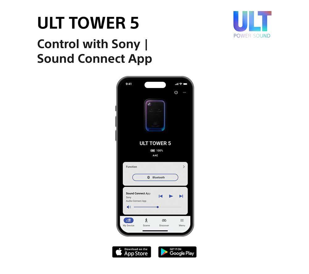 SONY ULT Tower 5 Wireless Multi-room Megasound Party Speaker - Black image number 12 of 22