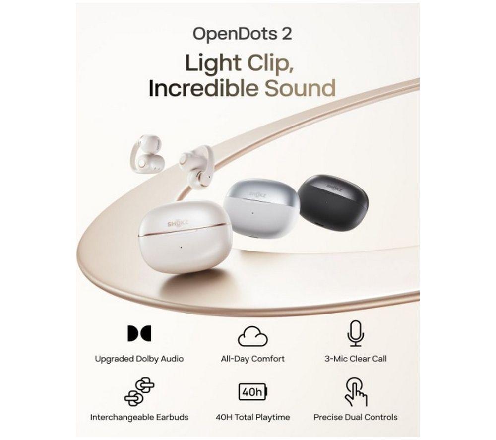 SHOKZ OpenDots 2 Wireless Bluetooth Earbuds - Black image number 2 of 5