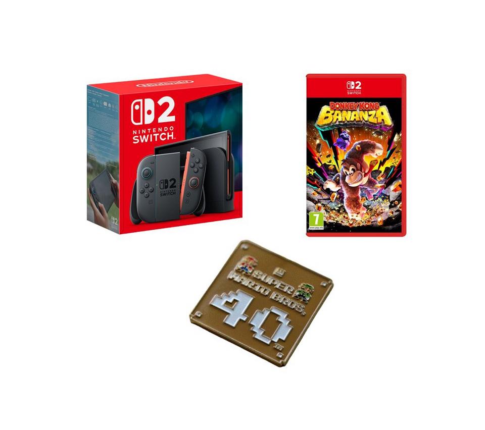 NINTENDO Switch 2, Super Mario Bros 40th Anniversary Keychain & Donkey Kong Bananza Bundle