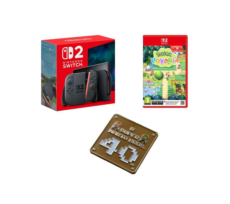 NINTENDO Switch 2, Super Mario Bros 40th Anniversary Keychain & Switch 2 Pokémon Pokopia Bundle