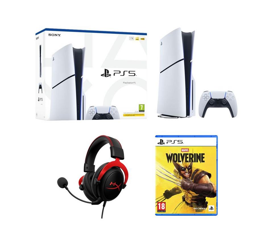 SONY PlayStation 5, Marvel’s Wolverine PS5 & Cloud II Pro 7.1 Gaming Headset Bundle