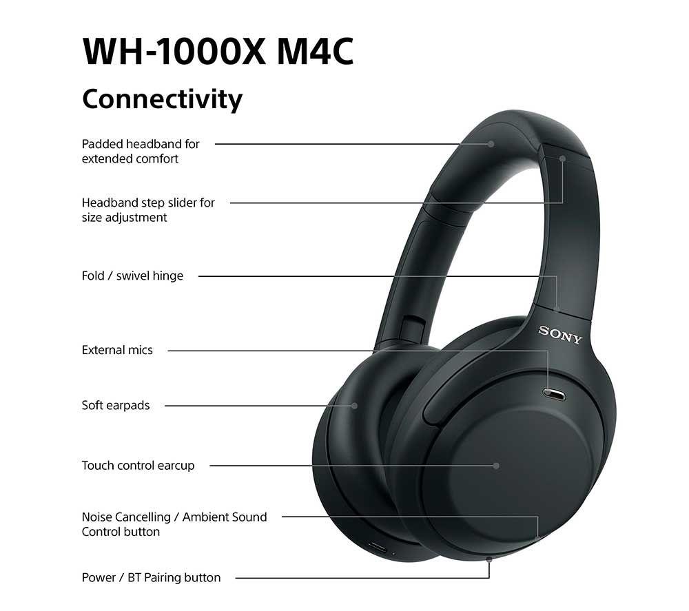 SONY WH-1000XM4C Wireless Bluetooth Noise-Cancelling Headphones - Black image number 8 of 18