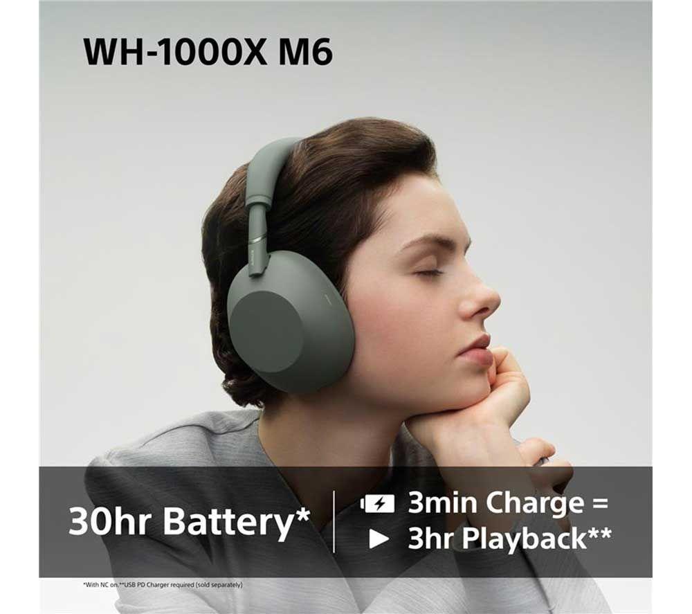 SONY WH-1000XM6 Wireless Bluetooth Noise-Cancelling Headphones - Olive Grey image number 12 of 16