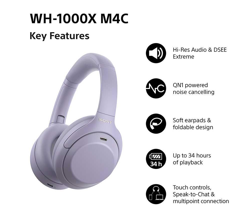 SONY WH-1000XM4C Wireless Bluetooth Noise-Cancelling Headphones - Lavender image number 2 of 18