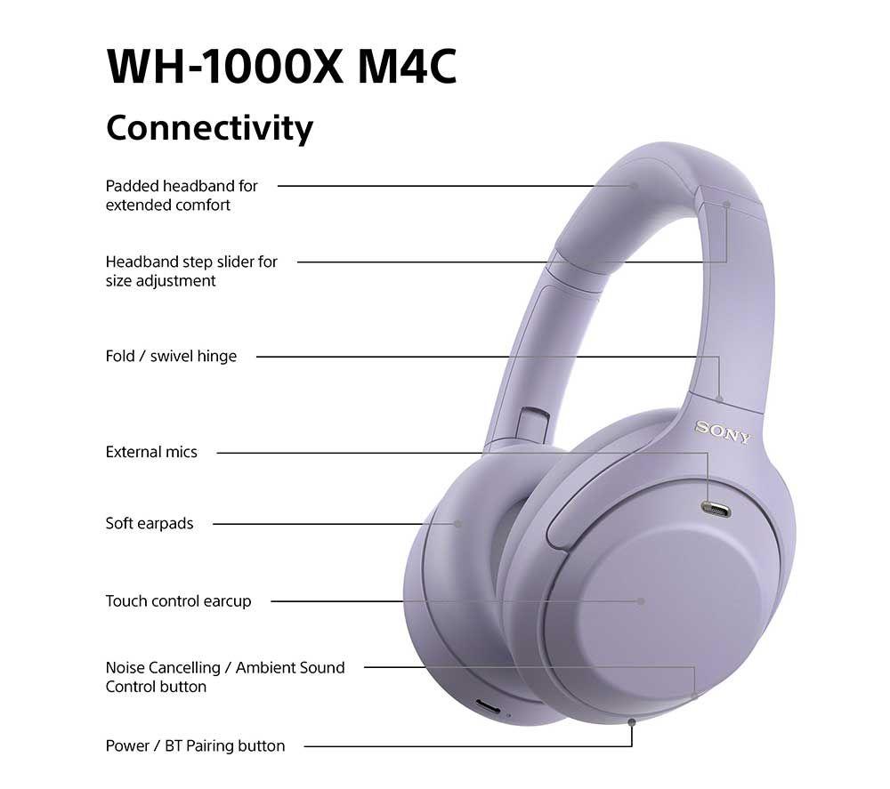 SONY WH-1000XM4C Wireless Bluetooth Noise-Cancelling Headphones - Lavender image number 8 of 18