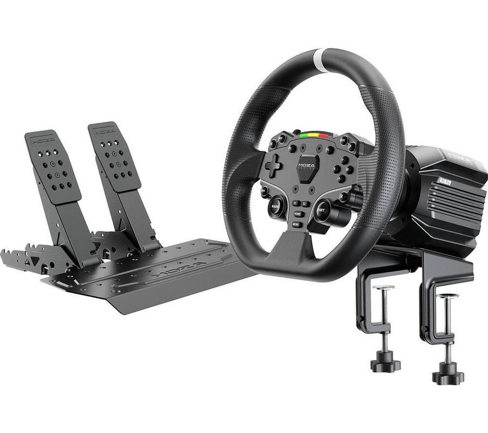MOZA R5 Pro Racing Simulator Bundle - R5 Pro Wheelbase, ES Lite Steering Wheel, SRP Lite2 Pedals, Table clamp