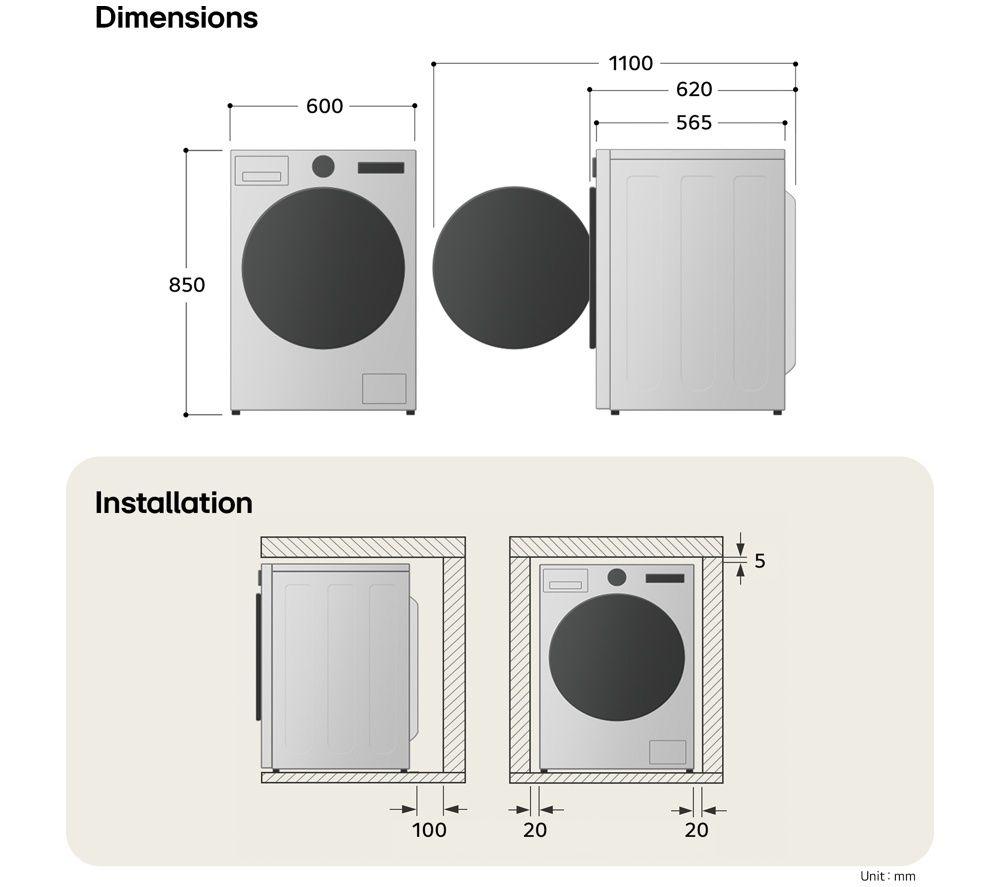 LG Series 10 WHX9016TLC WiFi-enabled 11 kg Heat Pump Washer Dryer - White image number 8 of 10