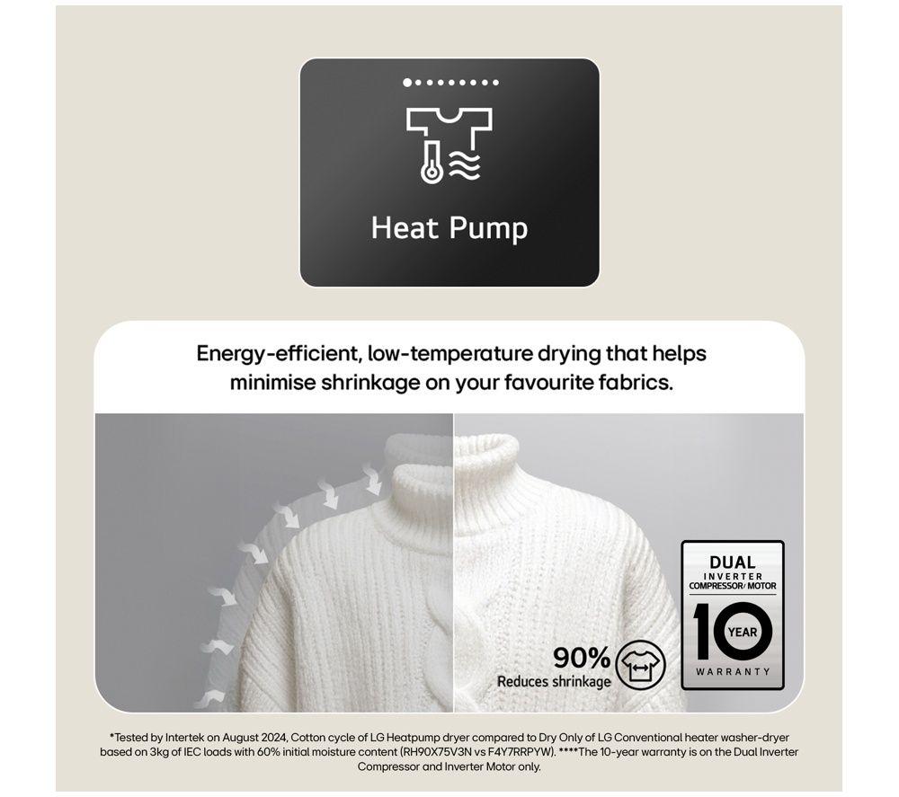 LG Series 10 WHX9016TLC WiFi-enabled 11 kg Heat Pump Washer Dryer - White image number 10 of 10