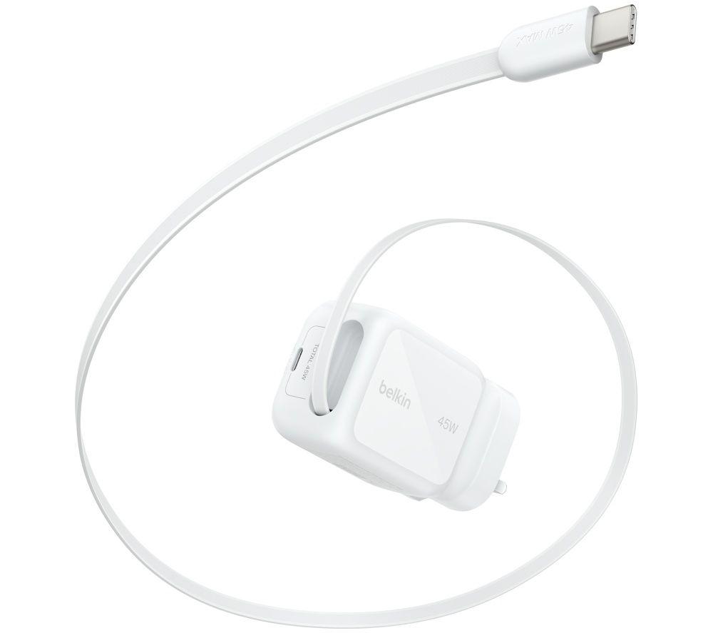 BELKIN UltraCharge WCH023myWH 45 W USB-C GaN Retractable Wall Charger - 0.7 m