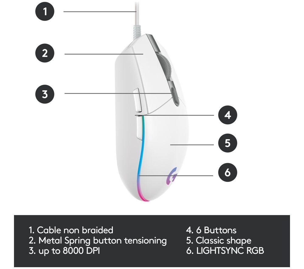 LOGITECH G102 Lightsync Optical Gaming Mouse - White image number 5 of 9