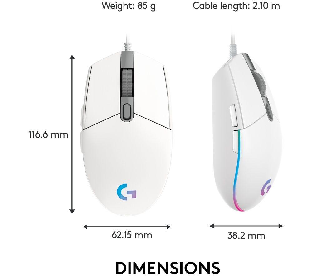 LOGITECH G102 Lightsync Optical Gaming Mouse - White image number 6 of 9