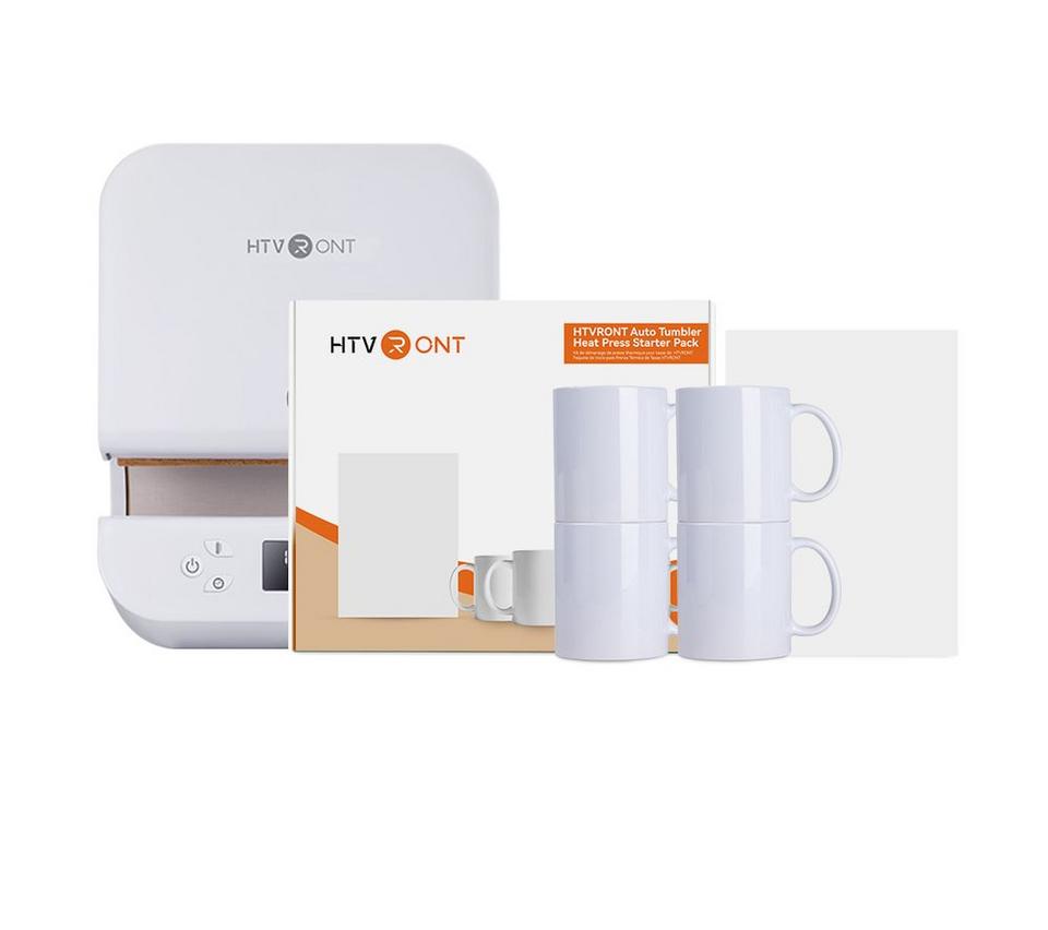 HTVRONT Auto Heat Press & 4-Piece Mug Set - White