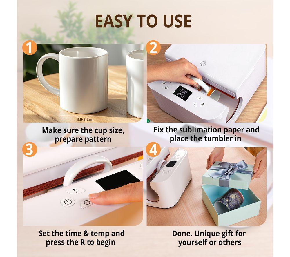 HTVRONT Auto Heat Press & 4-Piece Mug Set - White image number 6 of 9