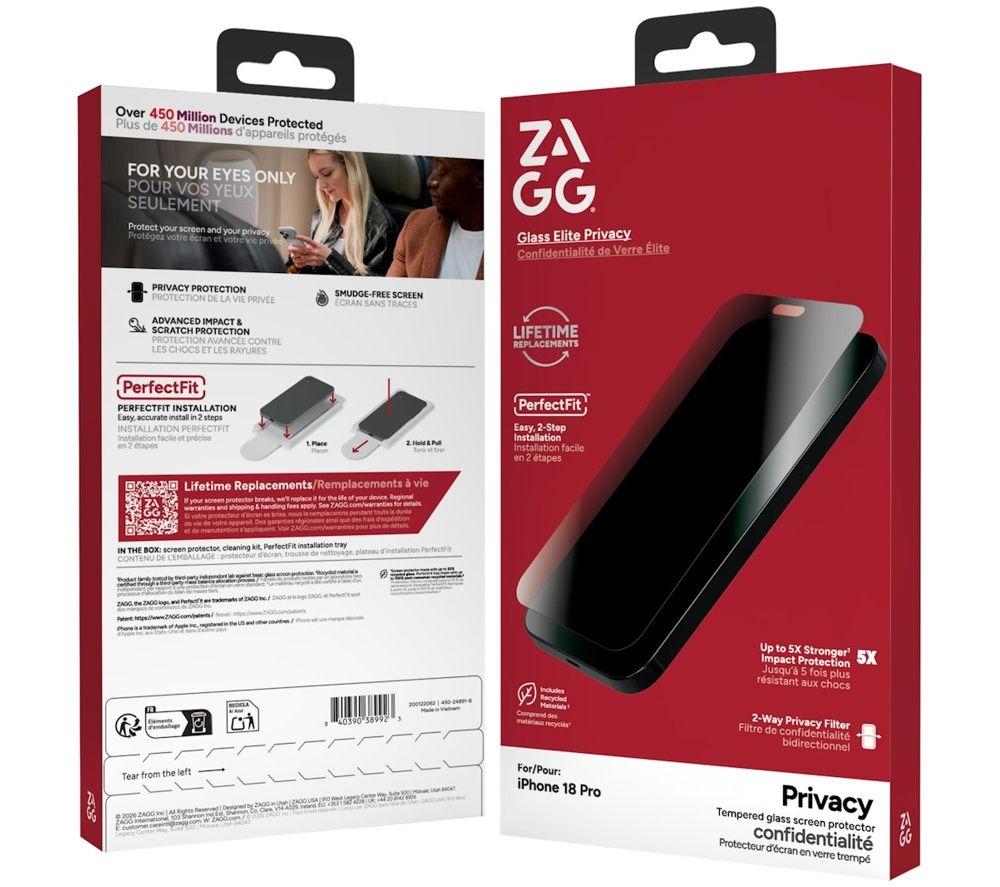 ZAGG InvisibleShield Glass Elite Privacy iPhone 18 Pro Screen Protector image number 2 of 3