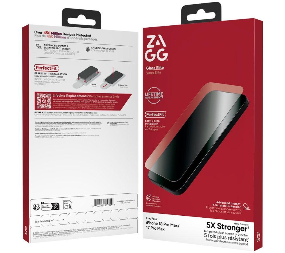 ZAGG InvisibleShield Glass Elite iPhone 18 Pro Max Screen Protector - Clear image number 2 of 10