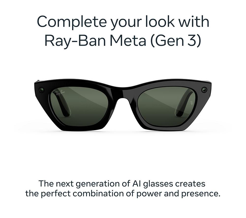 META RAY-BAN Zena (Gen 3) AI Glasses - Shiny Black with Graphite Green Transitions Lenses image number 2 of 6