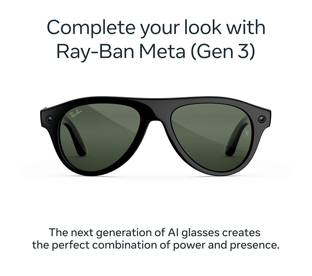 META RAY-BAN Aviator (Gen 3) AI Glasses - Shiny Black with Green Transitions Lenses image number 2 of 6