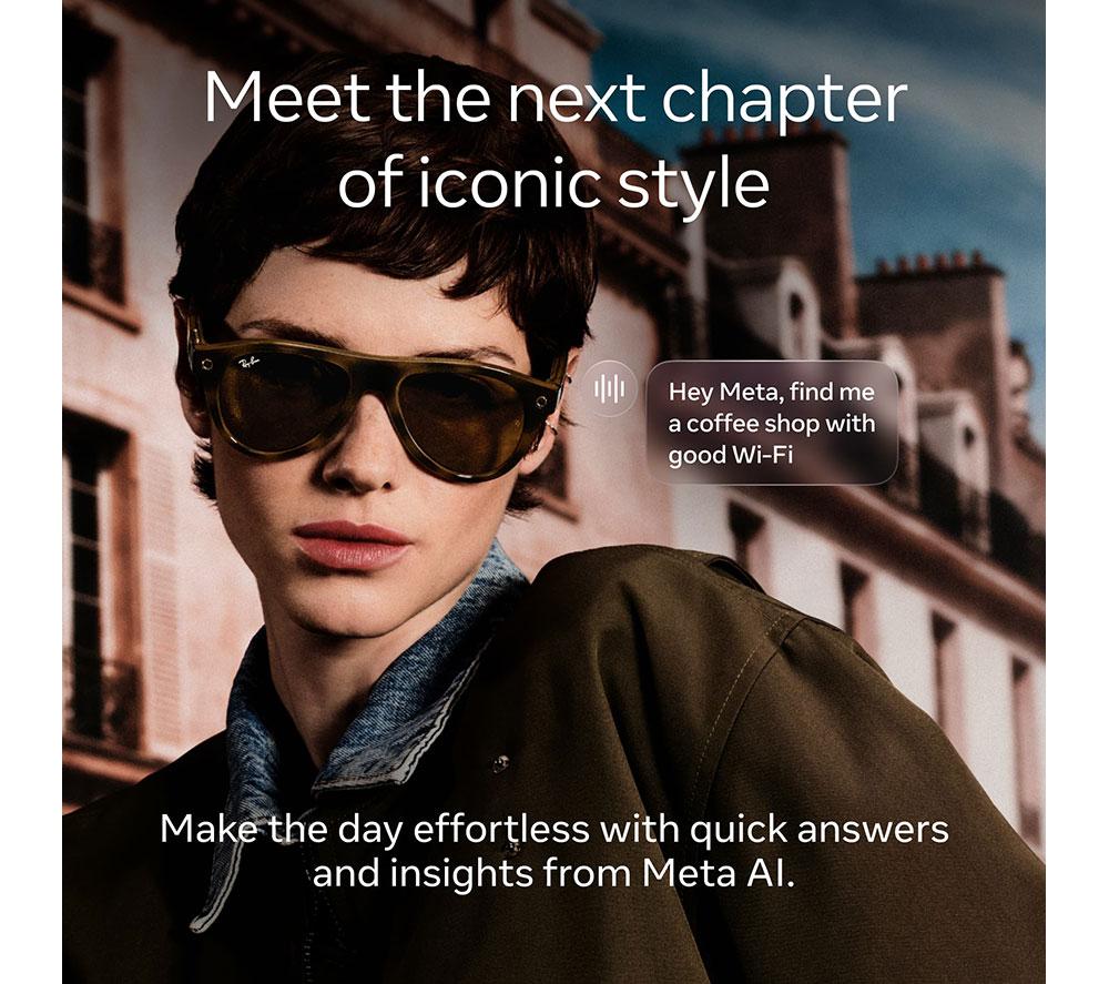 META RAY-BAN Aviator (Gen 3) AI Glasses - Shiny Black with Green Transitions Lenses image number 3 of 6