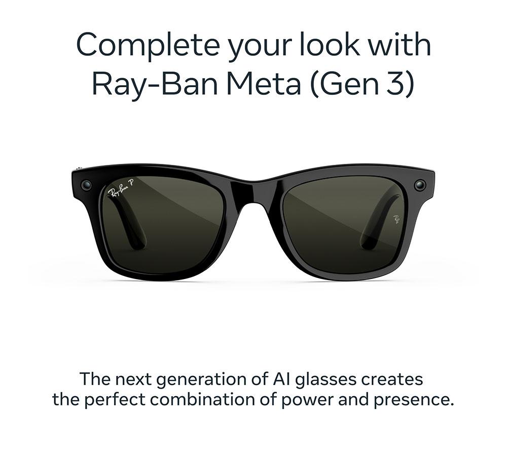 META RAY-BAN Wayfarer (Gen 3) AI Glasses - Shiny Black with Polarised Green Lenses, Large image number 2 of 7