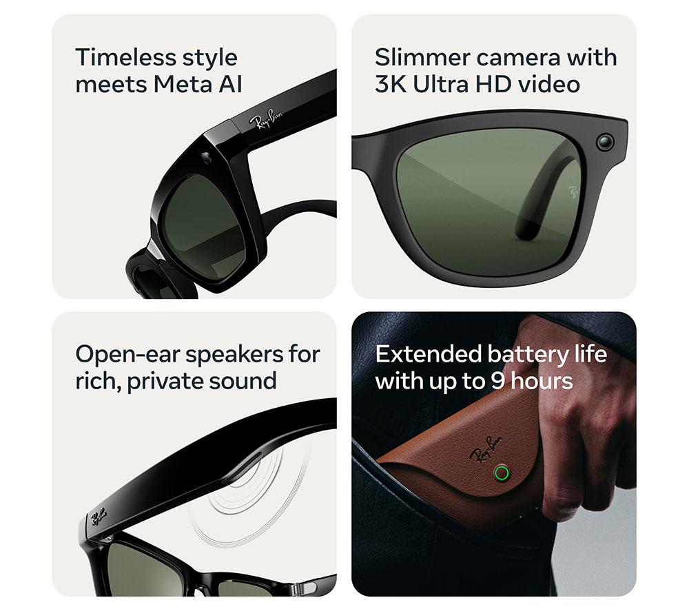 META RAY-BAN Aviator (Gen 3) AI Glasses - Shiny Black with Polarised Green Lenses image number 4 of 6