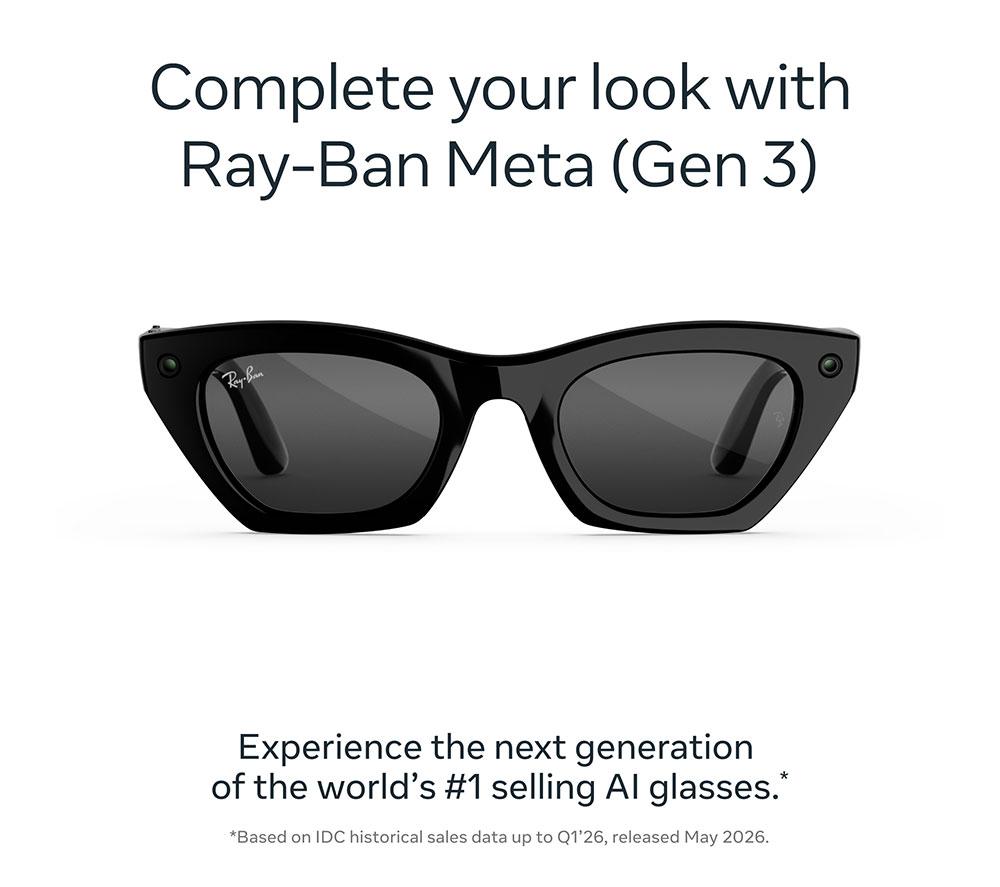 META RAY-BAN Zena (Gen 3) AI Glasses - Shiny Black with Grey Lenses image number 2 of 7