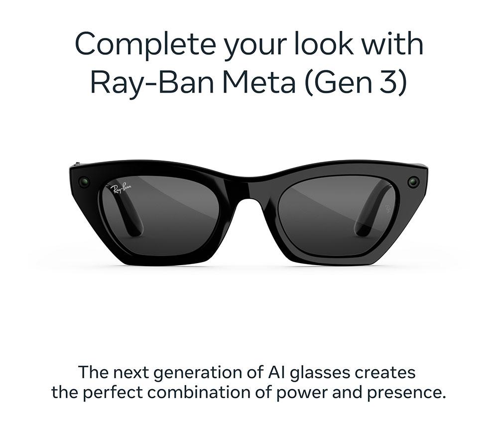 META RAY-BAN Zena (Gen 3) AI Glasses - Shiny Black with Grey Lenses image number 3 of 7