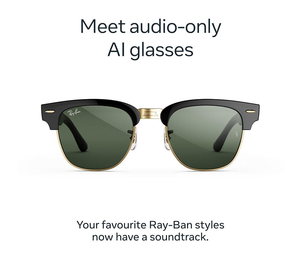 META GLASSES Audio Clubmaster AI Glasses - Shiny Black on Gold with Graphite Green Transitions Lenses image number 2 of 6