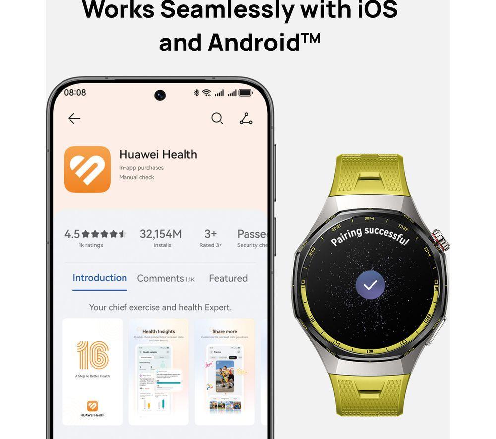HUAWEI Watch GT 7 Pro - Yellow with Fluoroelastomer Strap, 46 mm image number 7 of 13