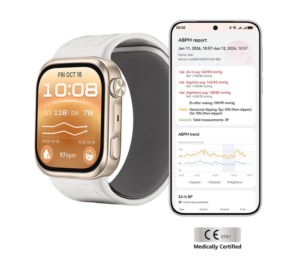 HUAWEI WATCH D3 Blood Pressure Monitoring Smart Watch - Light Gold with White Fluoroelastomer Strap
