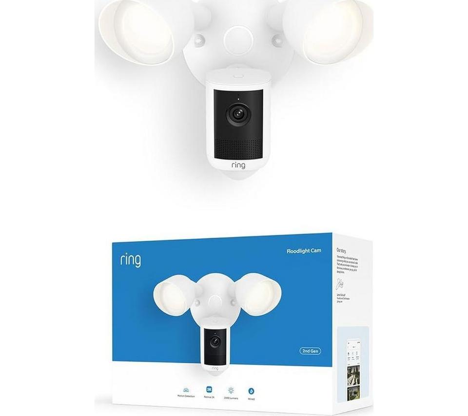 RING Floodlight Cam (2nd Gen) Retinal 2K WiFi Security Camera - White
