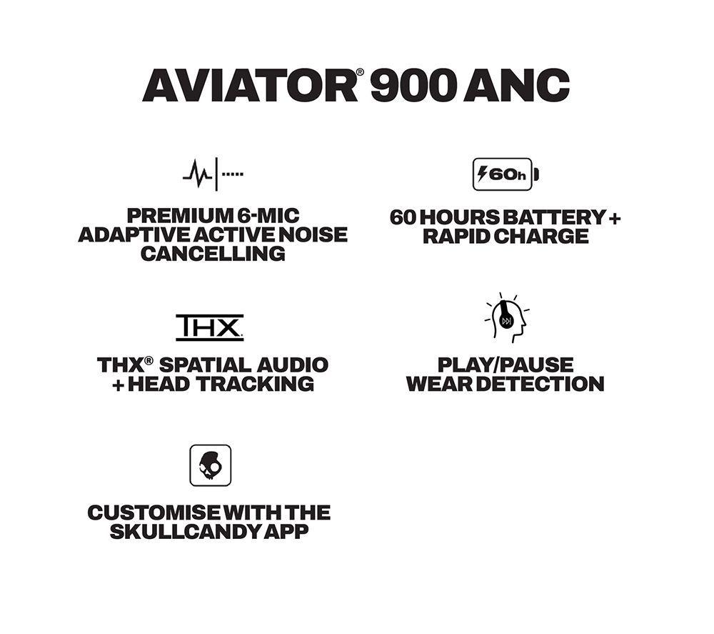 SKULLCANDY Aviator 900 ANC Wireless Bluetooth Noise-Cancelling Headphones - Black image number 10 of 10
