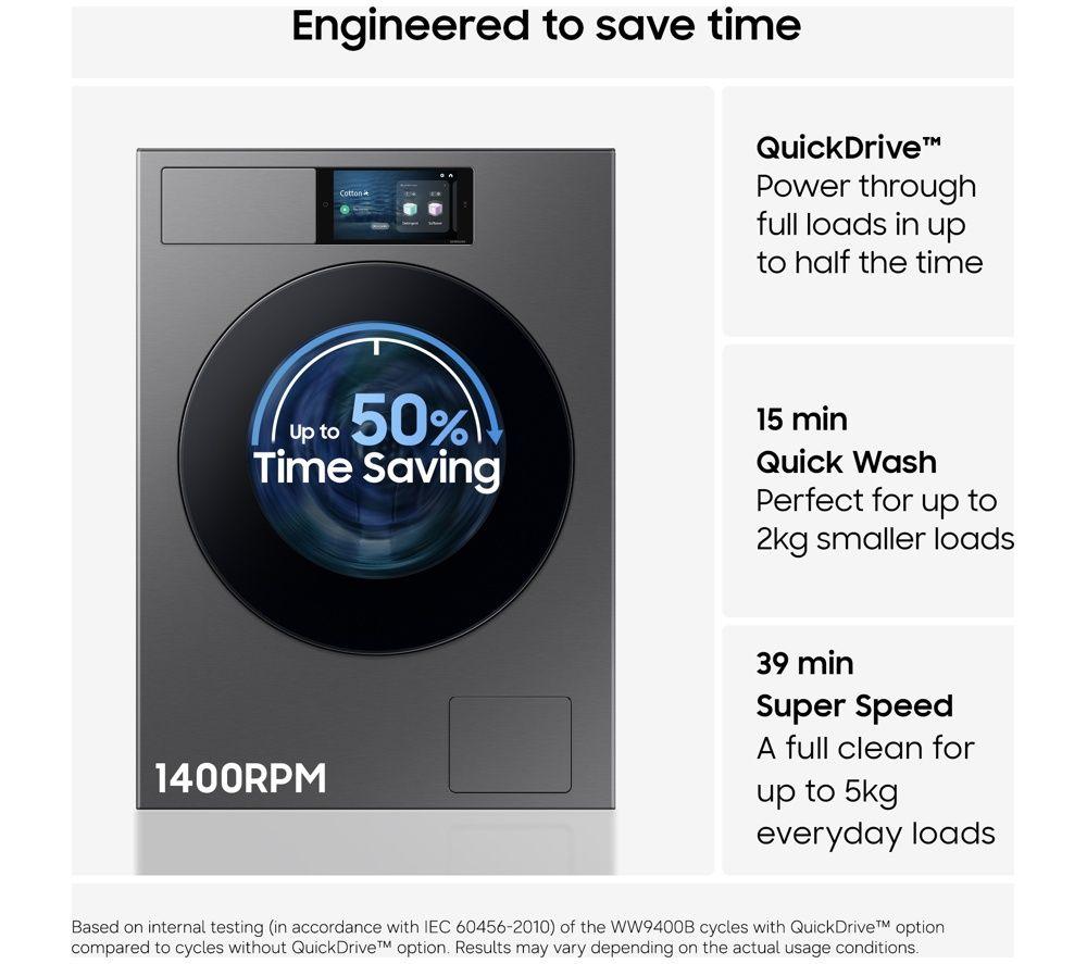 SAMSUNG Series 9 WF90H11C4WT1 WiFi-enabled 11 kg 1400 Spin Washing Machine - White image number 6 of 7