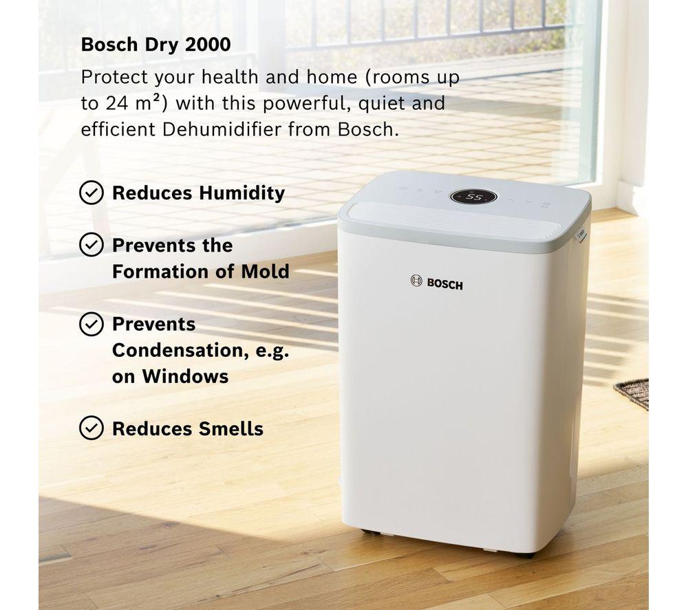 BOSCH Dry 2000 12-litre Portable Dehumidifier with 2-in-1 Filter - White image number 2 of 10