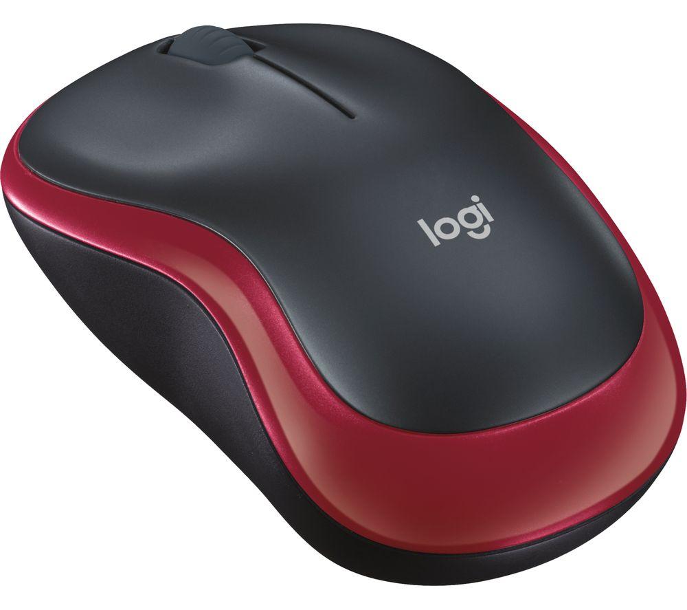 LOGITECH M185 Wireless Optical Mouse - Black & Red, Black,Red