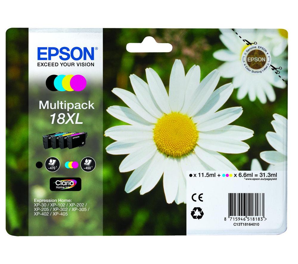 Epson 18XL Daisy High Yield Genuine Multipack, 4-colours Ink Cartridges, Claria Home Ink