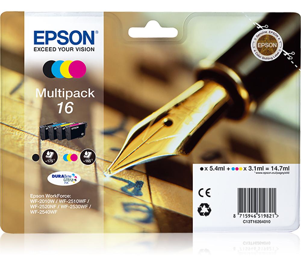 EPSON Pen & Crossword T1626 Cyan, Magenta, Yellow & Black Ink Cartridges - Multipack, Black & Tri-colour