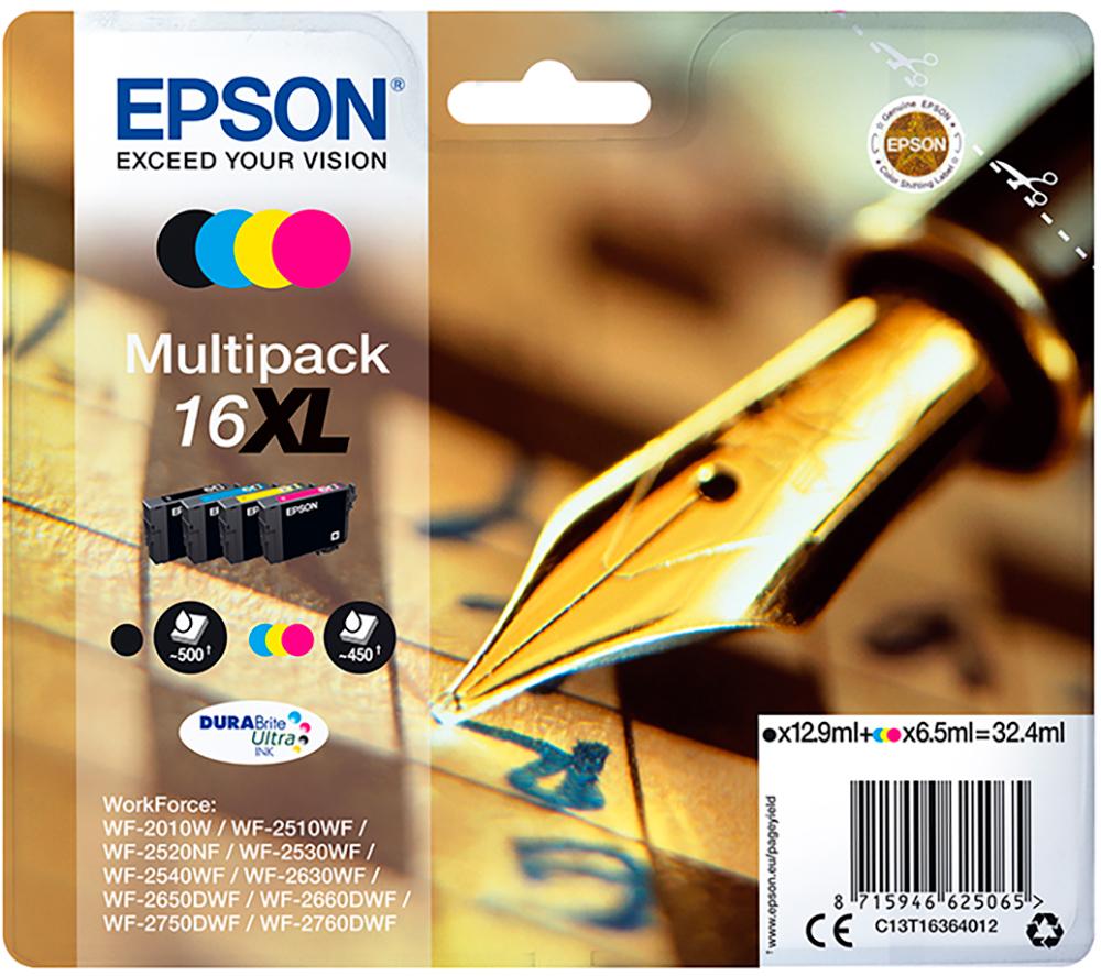 EPSON Pen & Crossword T1636 XL Cyan, Magenta, Yellow & Black Ink Cartridge - Multipack, Black & Tri-colour