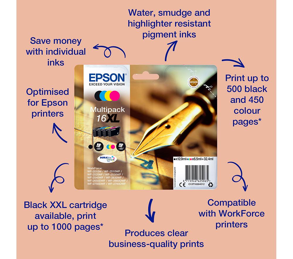 EPSON Pen & Crossword T1636 XL Cyan, Magenta, Yellow & Black Ink Cartridge - Multipack image number 2 of 7
