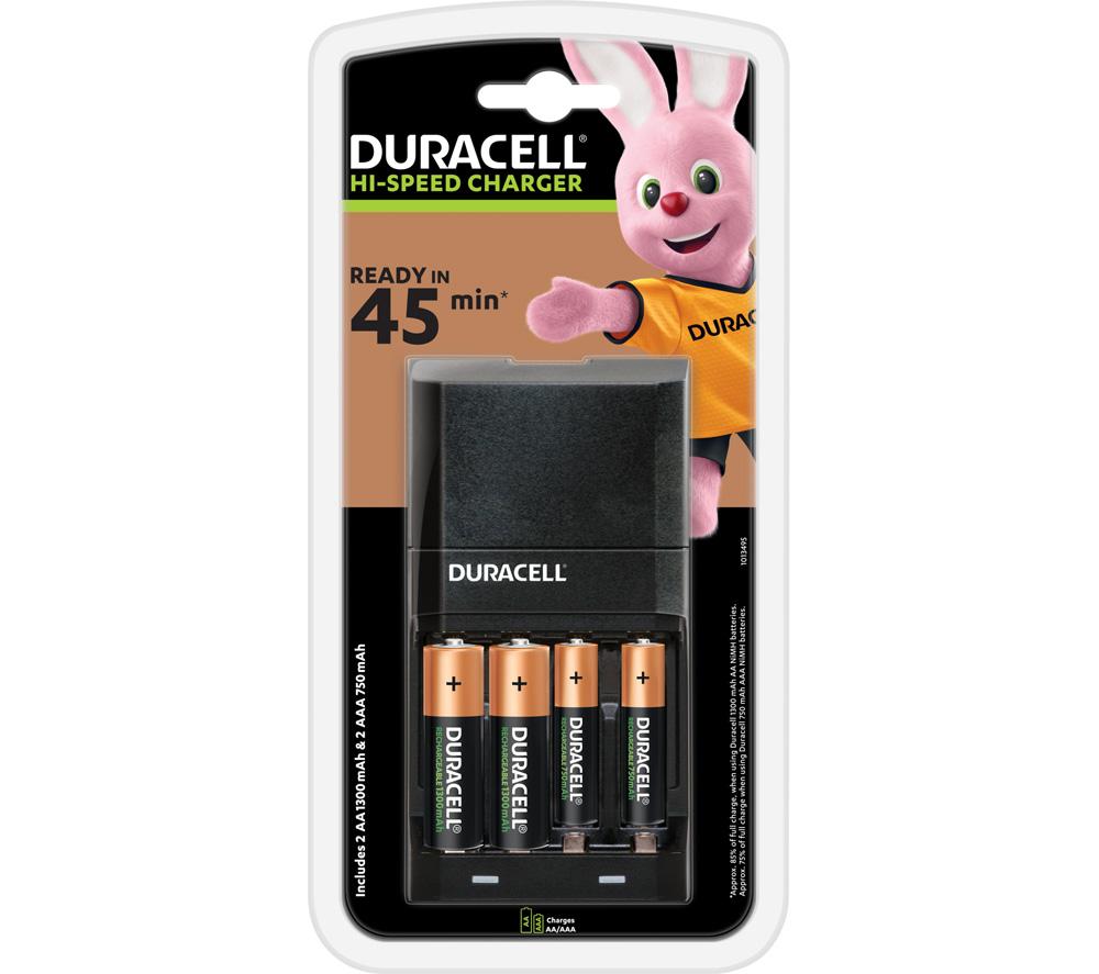 Duracell 45 Minutes Battery Charger with 2 AA and 2 AAA & Amazon Basics AA High-Capacity Rechargeable Batteries, Pre-charged - Pack of 8 (Appearance may vary)