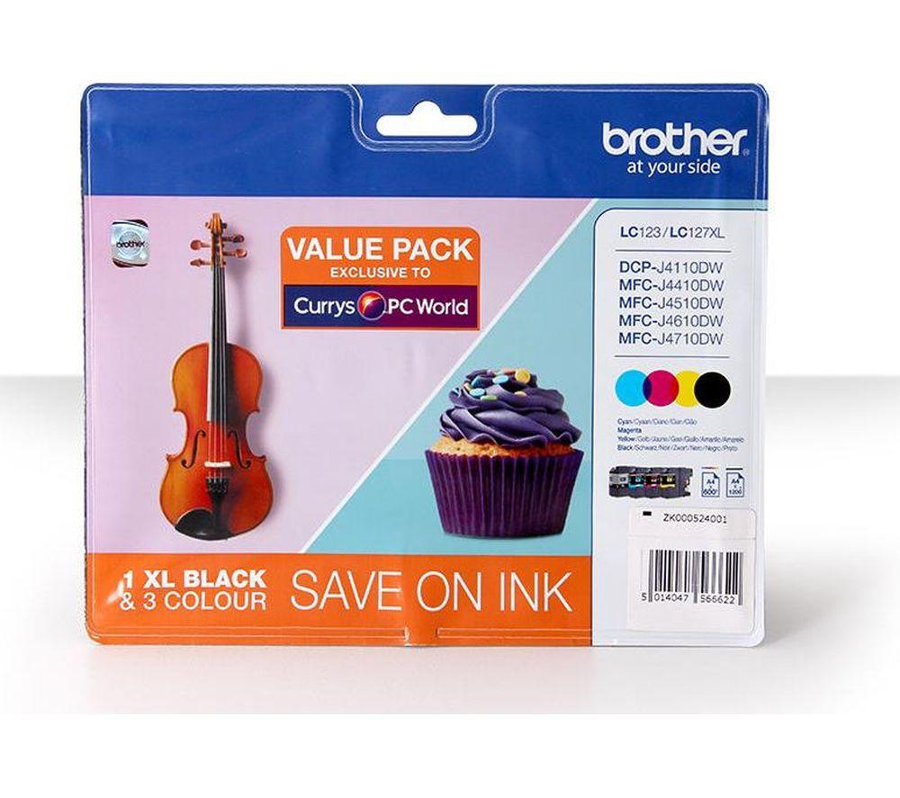 Brother LC-125XLC-/LC-125XLM/LC-125XLY/LC-127XLBK Inkjet Cartridges, Multi Pack, High Yield, Cyan, Magenta, Yellow and Black, Brother Genuine Supplies
