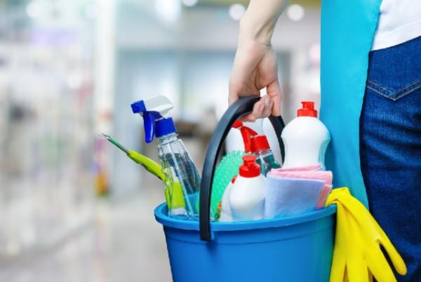 bucket of cleaning products