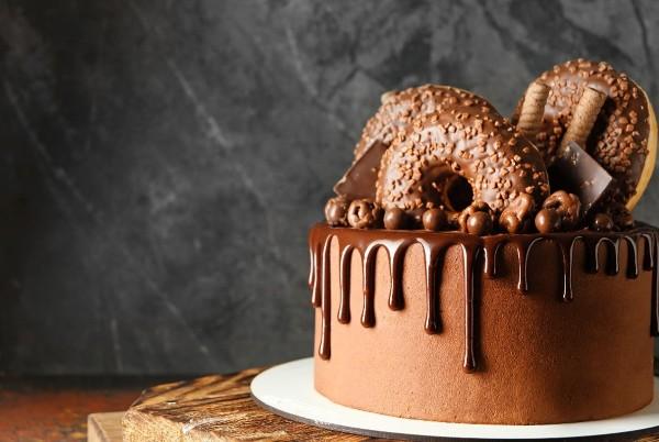 chocolate cake with donuts